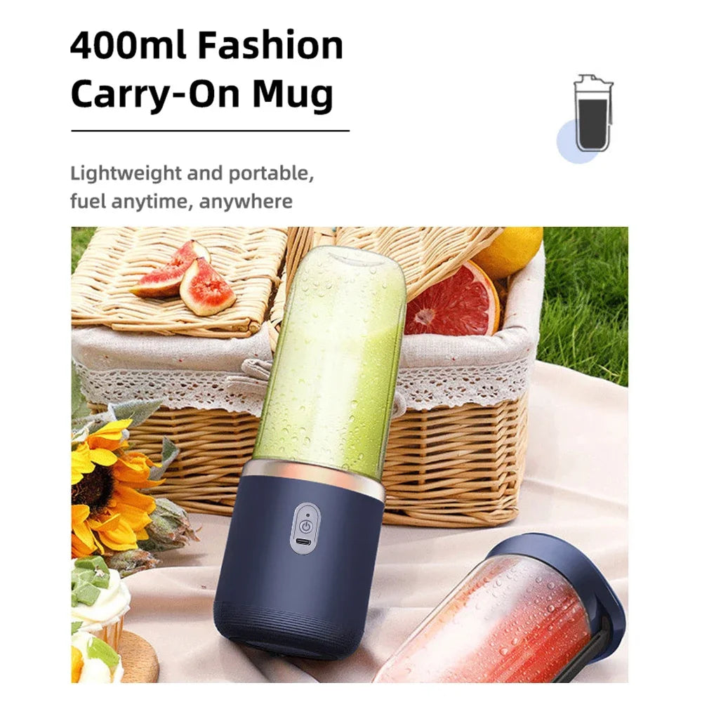 Portable Electric Blender Bottle – 6 Blades, 400 ml Cups