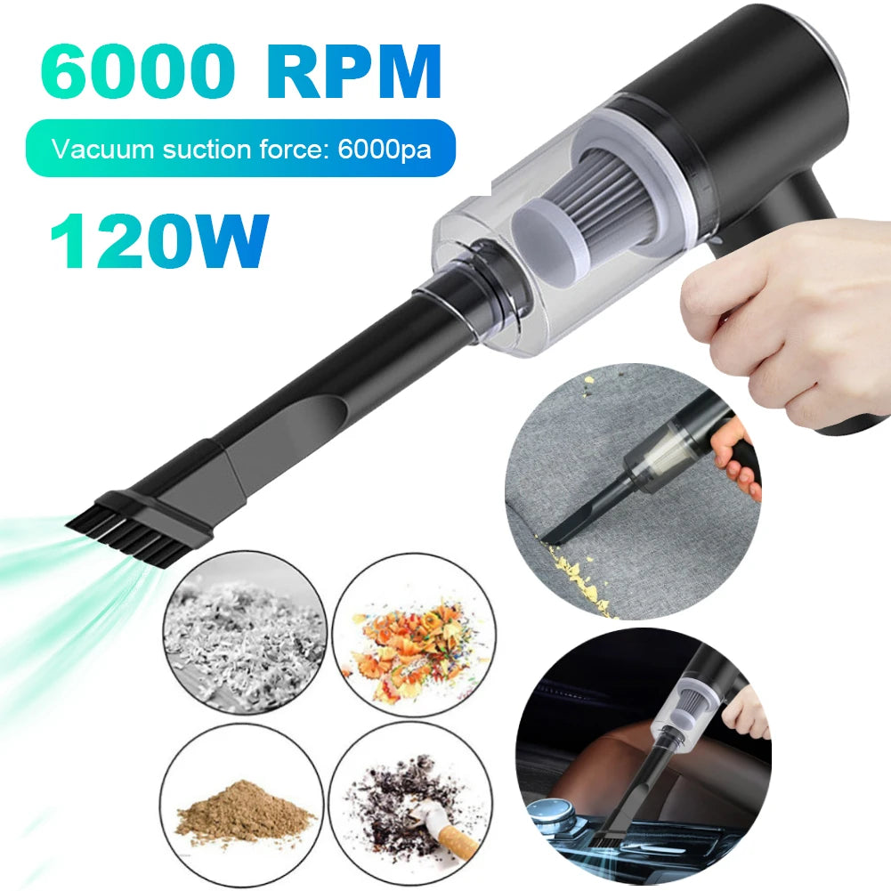 Cordless Handheld Vacuum Cleaner 6000Pa 120W for Home & Car