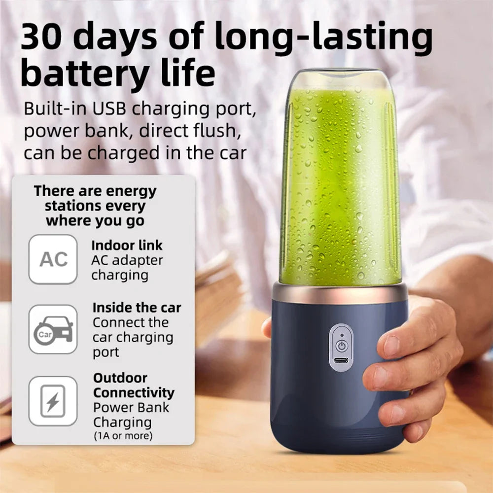 Portable Electric Blender Bottle – 6 Blades, 400 ml Cups